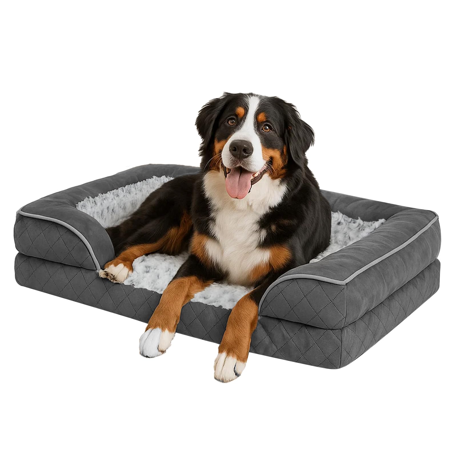 Skylos Orthopedic Memory Foam Dog Bed XXL, Dog Sofa with Sides and Waterproof Liner Washable Cover, Non-Slip Pet Sofa for Large Dogs, 122x89x17cm, Grey