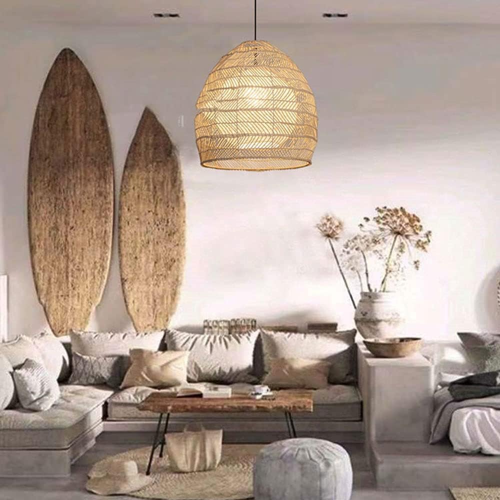 Lampada a sospensione cava, paralume a forma di nido d'uccello, compatibile con la lampada da soffitto del ristorante, lampadario a cesto di bambù in vimini dell'isola della cucina