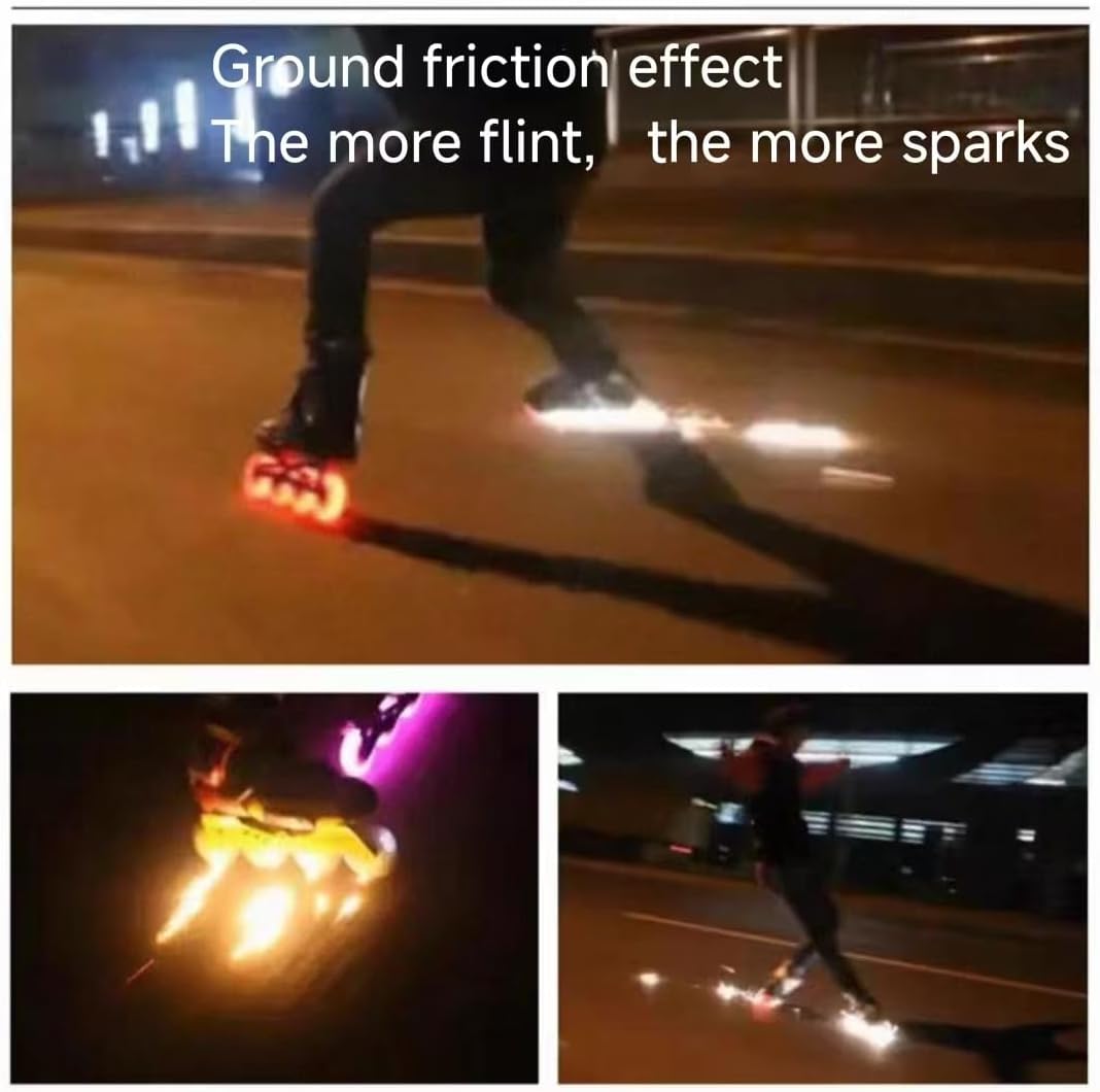 Light-up Skateboard Wheels with Flint Effect, 90mm-125mm, 90A Hardness, 6-Pack, Multi-colour LED.52 Flint Particles (red light, 110mm)