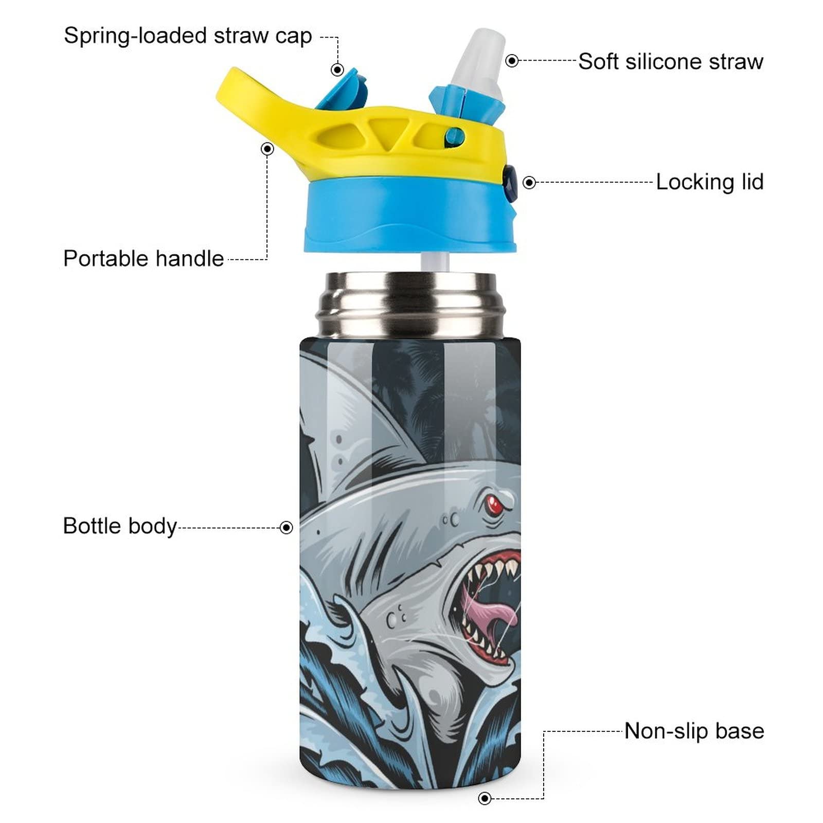Borraccia Termica Buzio 400ml Per Bambini - Design Squalo, Acciaio Inox E Senza BPA - Foto 5
