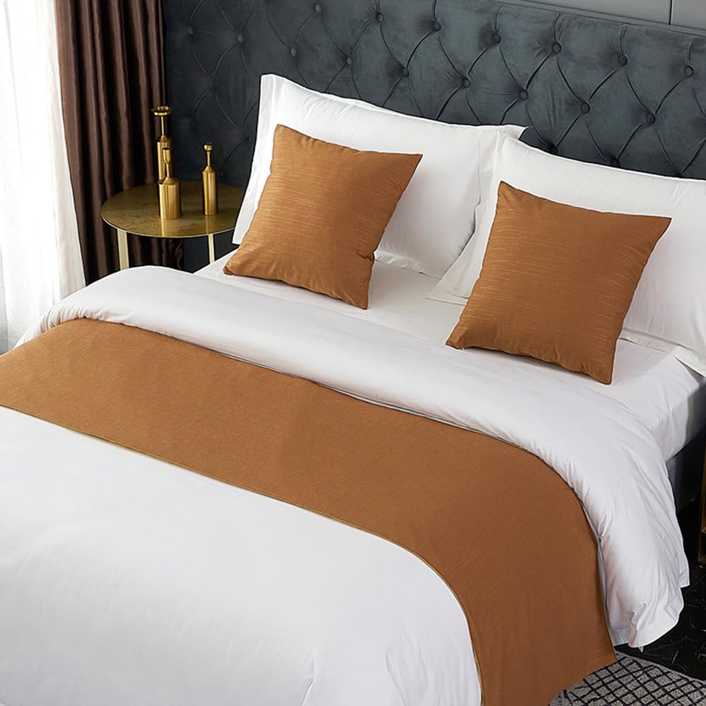 QRGMKL Solid Color Bed Runner Soft No Fading Durable Bed Scarf European Style Simple Bedding Scarves Decor for Bedroom Wedding Room Home Hotel-Style 17||240x50cm for 1.8m bed — image 1