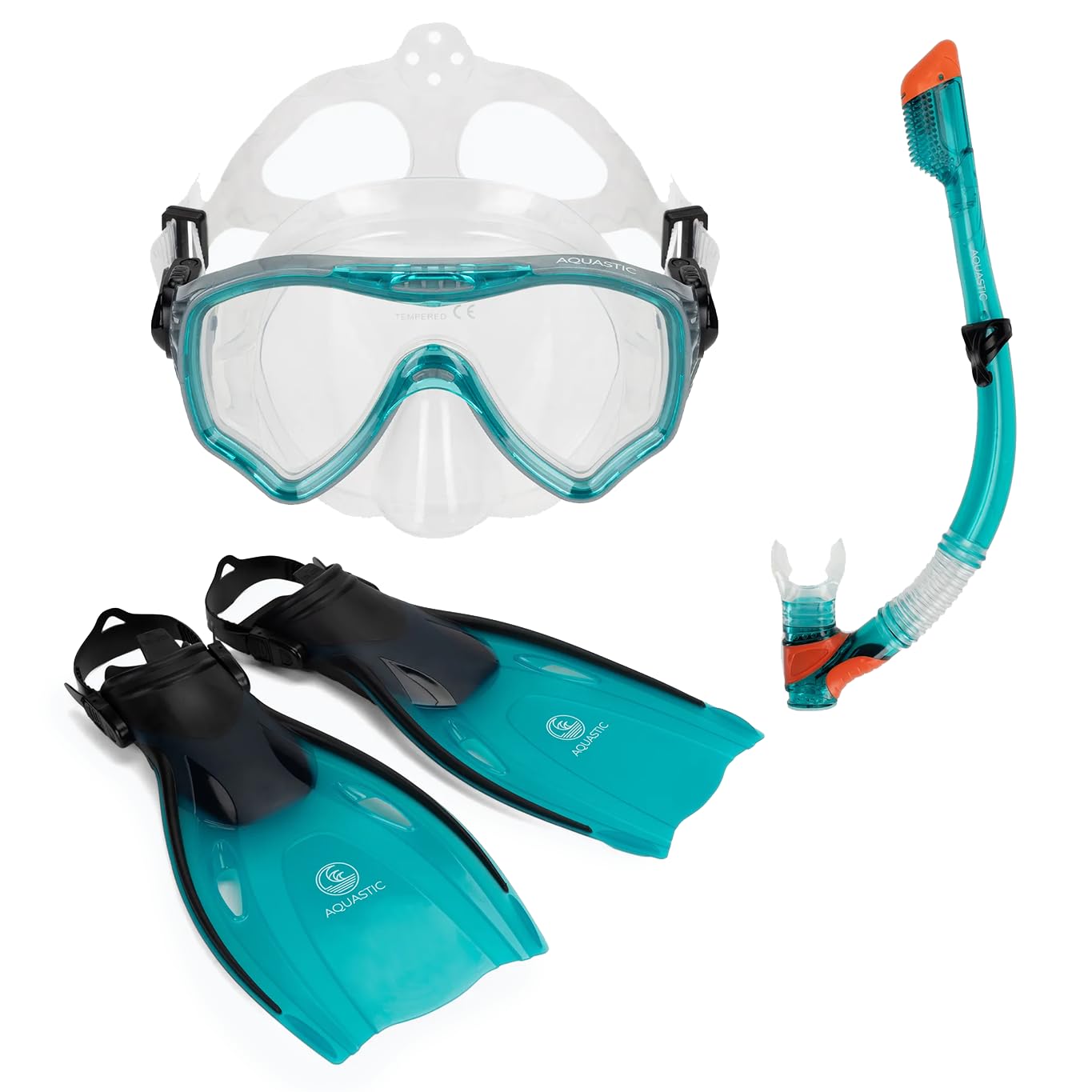 AQUASTIC Jetty 2 w 1 maska do snorkelingu i fajka dla dorosłych z hartowanego szkła, fartuch maski i ustnik z hipoalergicznego silikonu, na morze i urlop, wodoszczelna, komfort