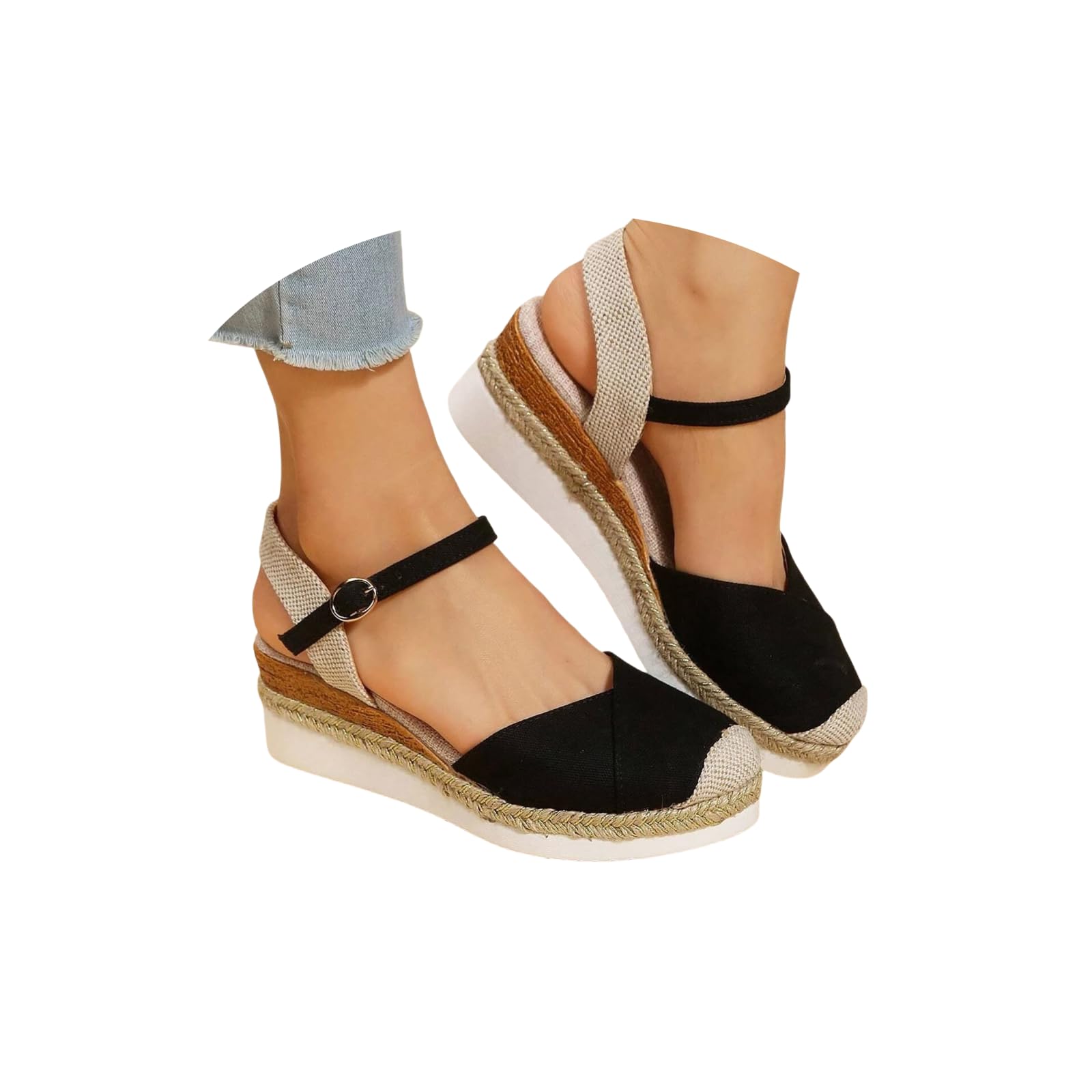 Closed Toe Platform Wedge Sandals Espadrilles Wedges for Women 2025 Dressy Flat Open Toe Comfortable Anti Slip Summer Shoes with Adjustable Buckle