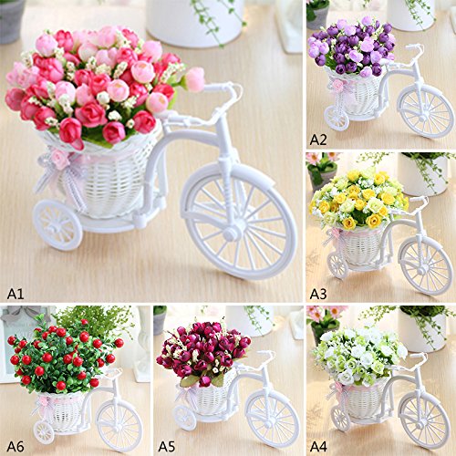 MISNODE Künstliche Blumen mit Fahrrad, Garten Nostalgie Fahrrad, Mini Dreirad Künstliche Blume Dekor Pflanzenständer für Party Home Office Hotel Dekoration, Rosa