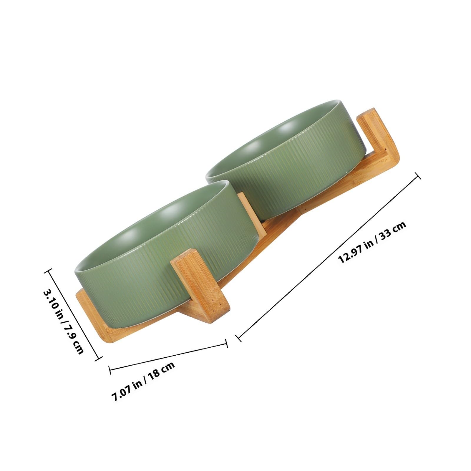Ciotole per Cani Rialzate in Ceramica con Supporto in Legno, Doppia Ciotola Rotonda, Anti-ribaltamento, per Cibo e Acqua, Uso Domestico, per Cani e Gatti