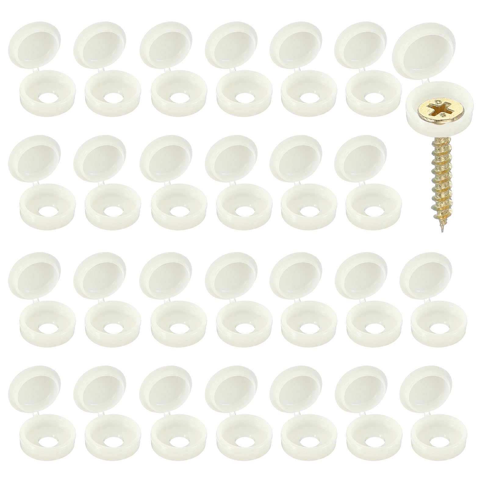 YELARXI Screw Snap Covers, M6 Plastic Hinged Screw Cover Caps Shutter Screws Fold Snap Washer - Fitting for (Windows/Railings/Home Furniture/Cabinets), 6mm & 120 Pack & Warm White