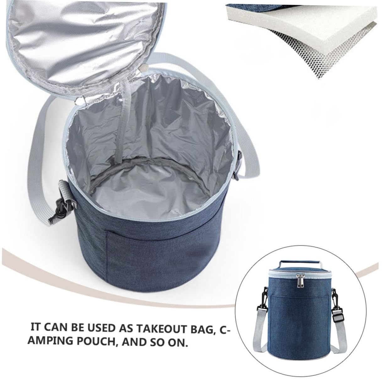 Runde Thermotasche aus Oxford Gewebe Tragbare und Kompakte Isoliertasche für Mittagessen für Reisen und Outdoor Lunchs Navy Blaue Lunchtasche