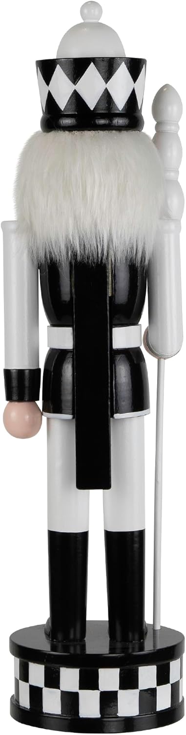 Northlight Checkered Nutcracker Soldier with Scepter Christmas Figure - 15" - Black and White