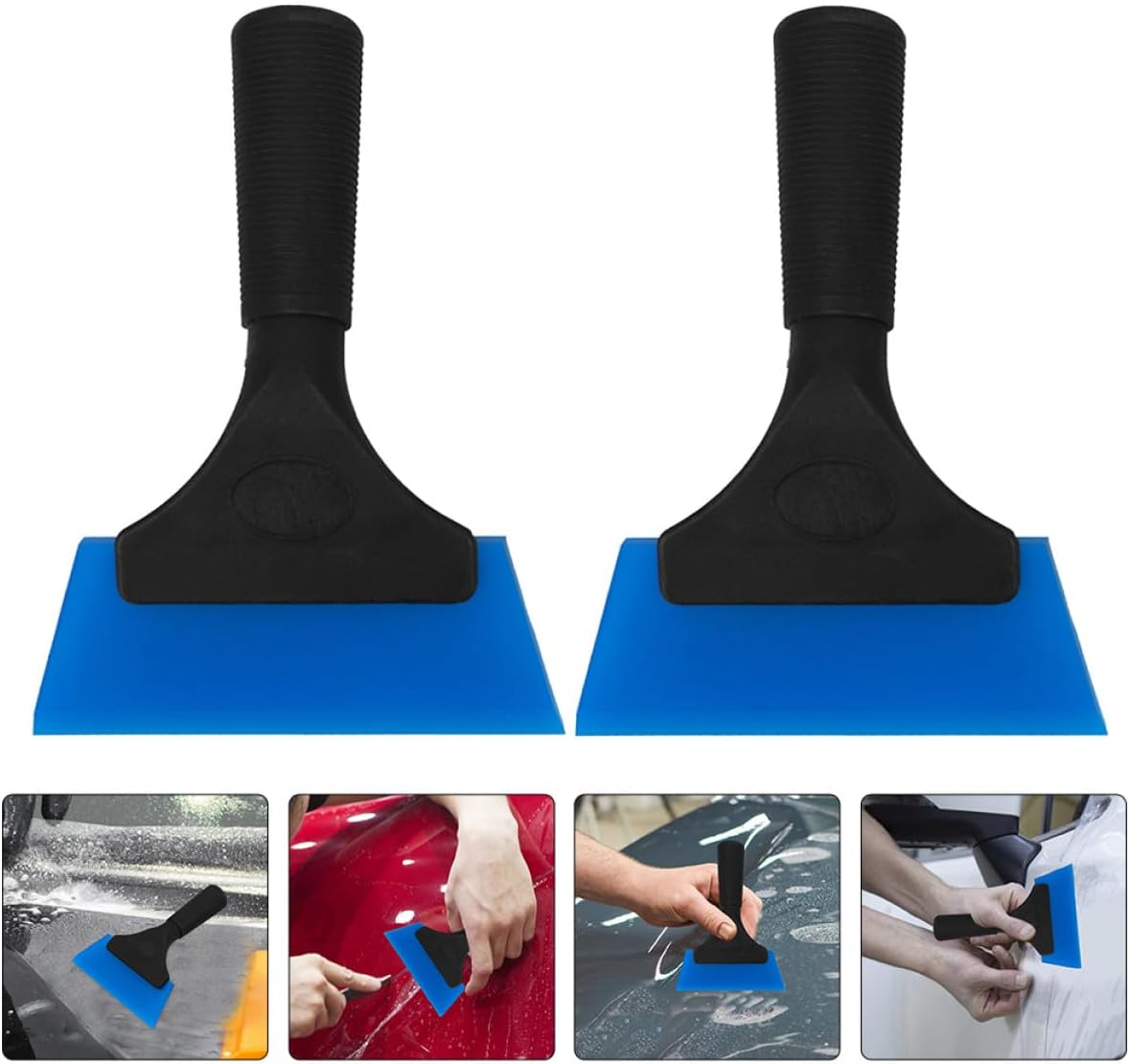 Generic Car Window Squeegee and Hand Applicator Tool Set, 2pcs Blue Ergonomic Handle Small Glass and Windshield Cleaning Scrapers for Automotive Exterior Care