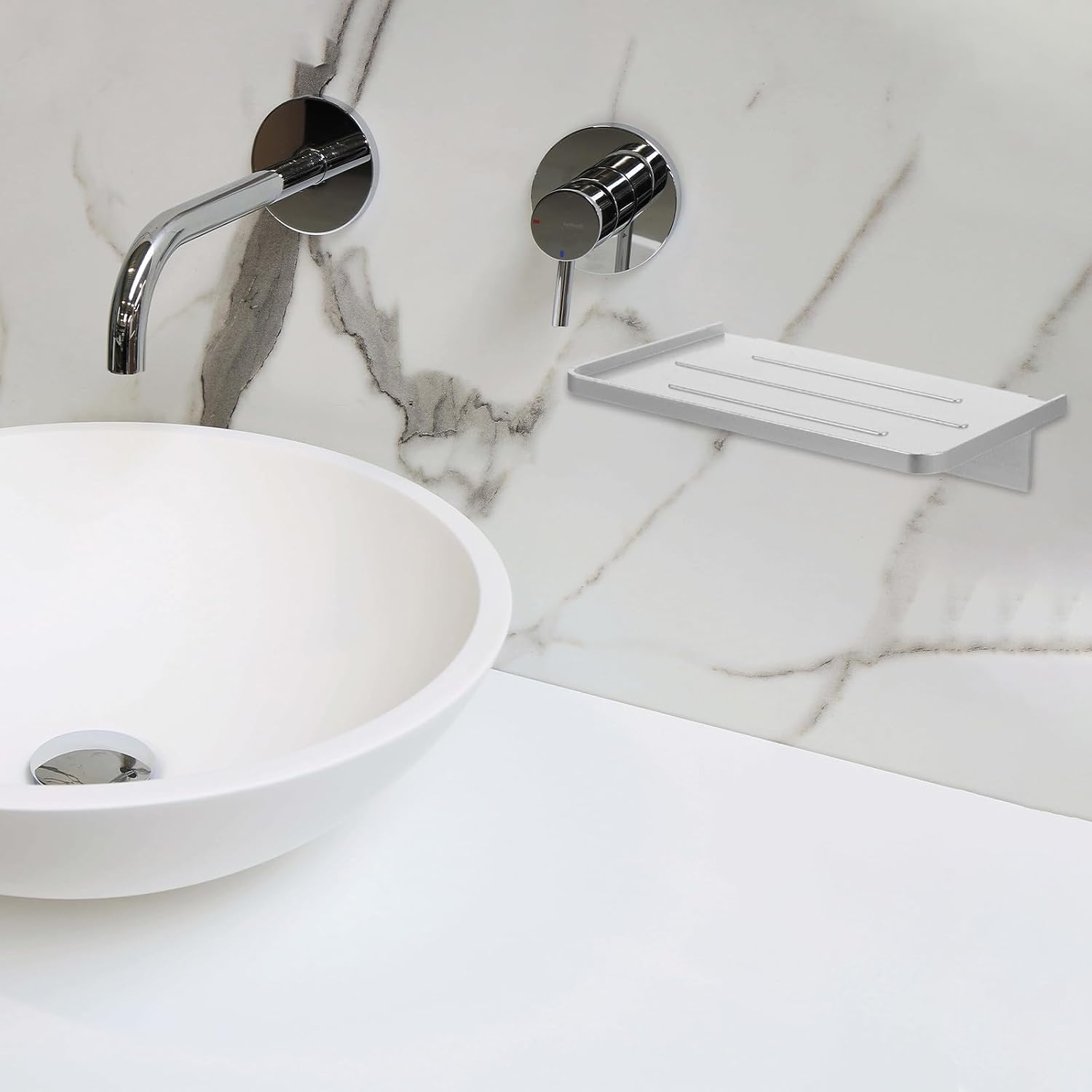 Bathroom Wall Mounted Phone Shelf with No Drill Plastic Organizer image 5