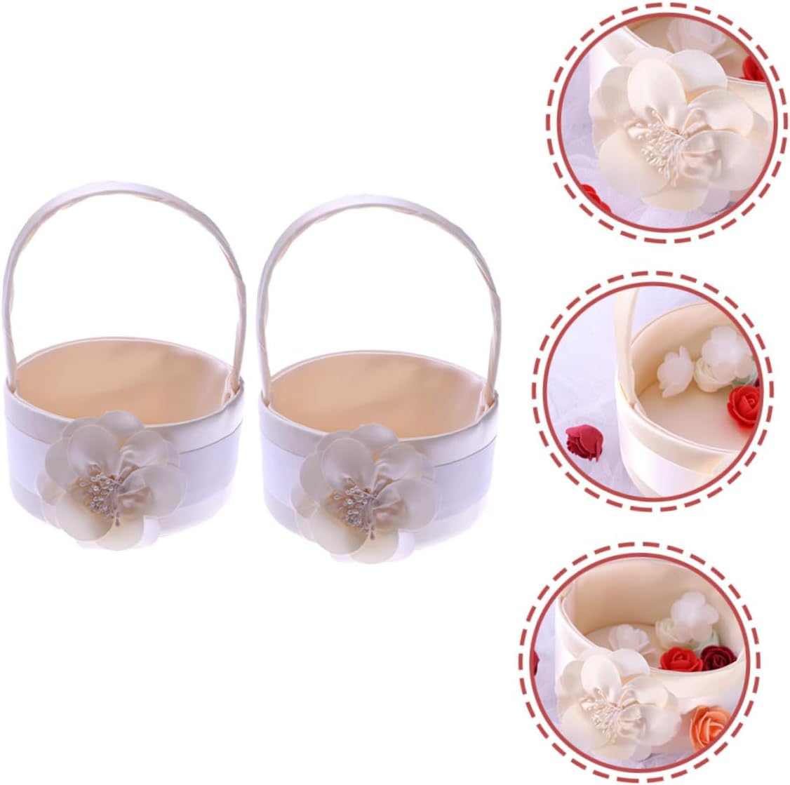 Set of 2pcs Satin Wedding Flower Basket for Flower Girl, Handheld Petal Basket Wedding Supplies for Ceremony and Party Decoration