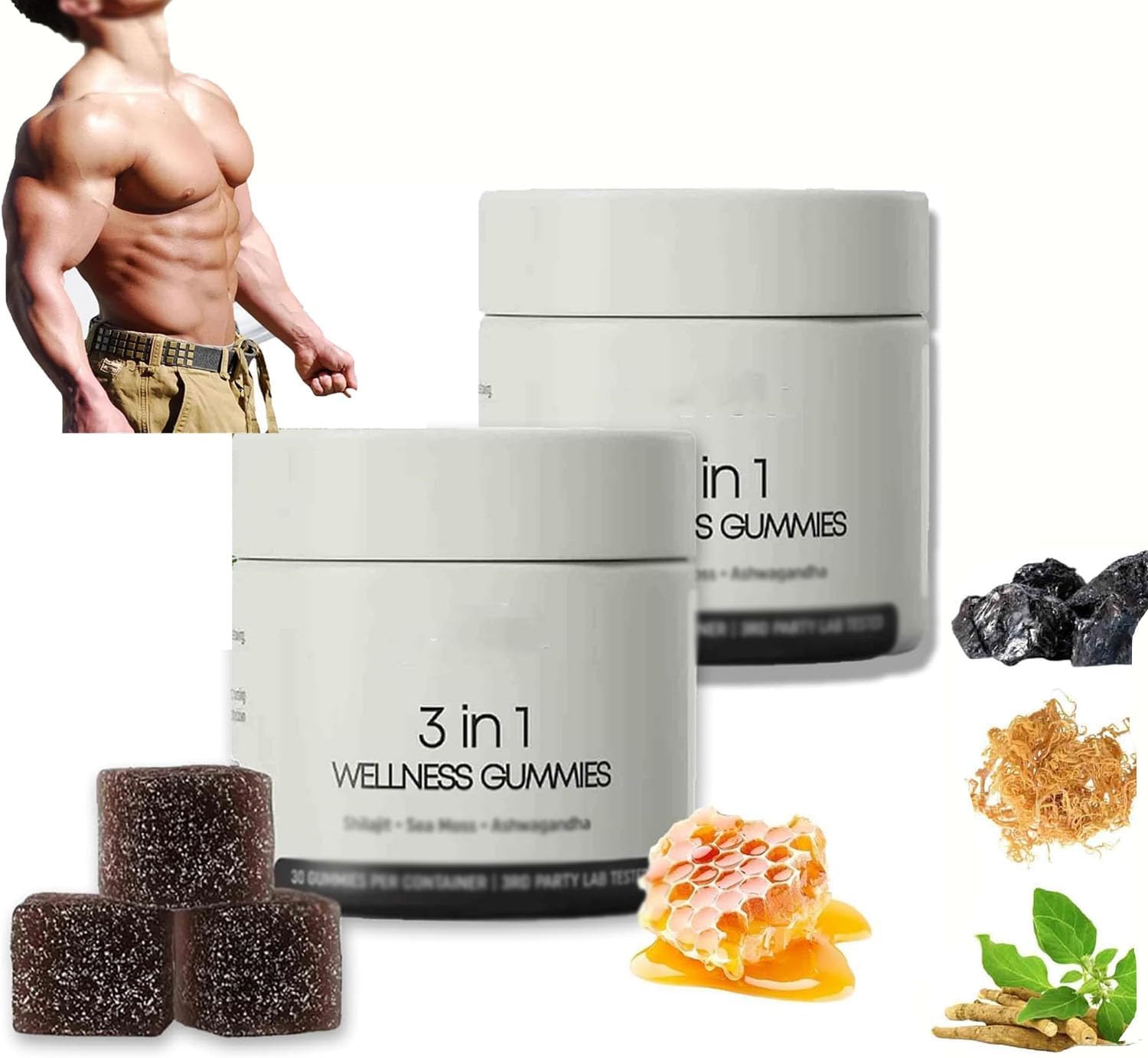 Cured 3 in 1 Gummies, Pure Shilajit Gummies, Cured Shilajit Gummies for Men, Vegan & Sugar Free Formula Natural, Energy & Vitality Support, Immune Support & Overall Health, Non-GMO (2 Pcs)