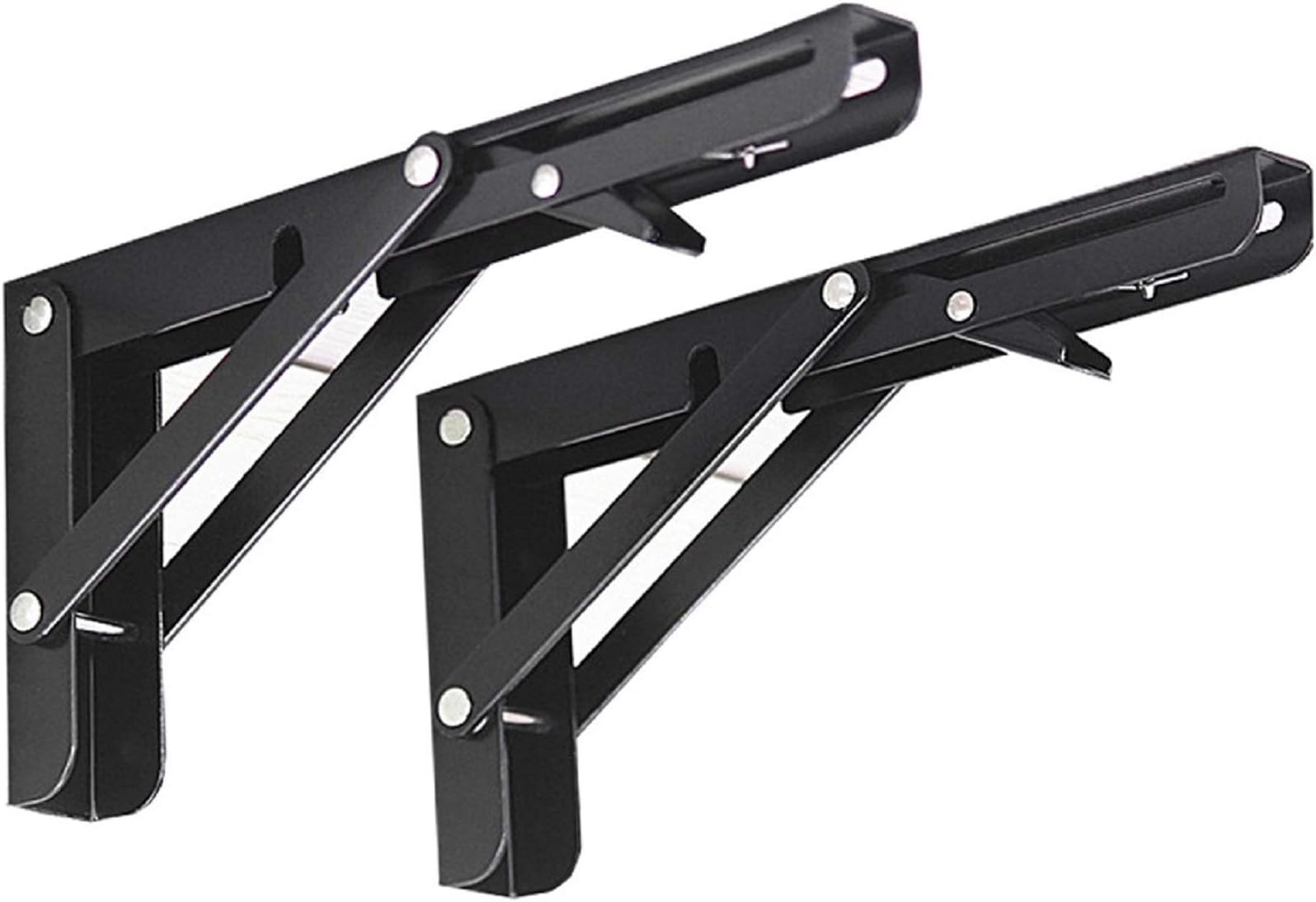 Jolitac Black Paint Folding Shelf Brackets 12” - Heavy Duty Metal Collapsible Shelf Bracket for Bench Table, Shelf Hinge Wall Mounted Space Saving DIY Bracket, Max Load: 330 lb (12 Inch, 2PCS)