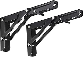 Jolitac Black Paint Folding Shelf Brackets 20” - Heavy Duty Metal Collapsible Shelf Bracket for Bench Table, Shelf Hinge Wall Mounted Space Saving DIY Bracket, Max Load: 500lbs (20 inch, Black)