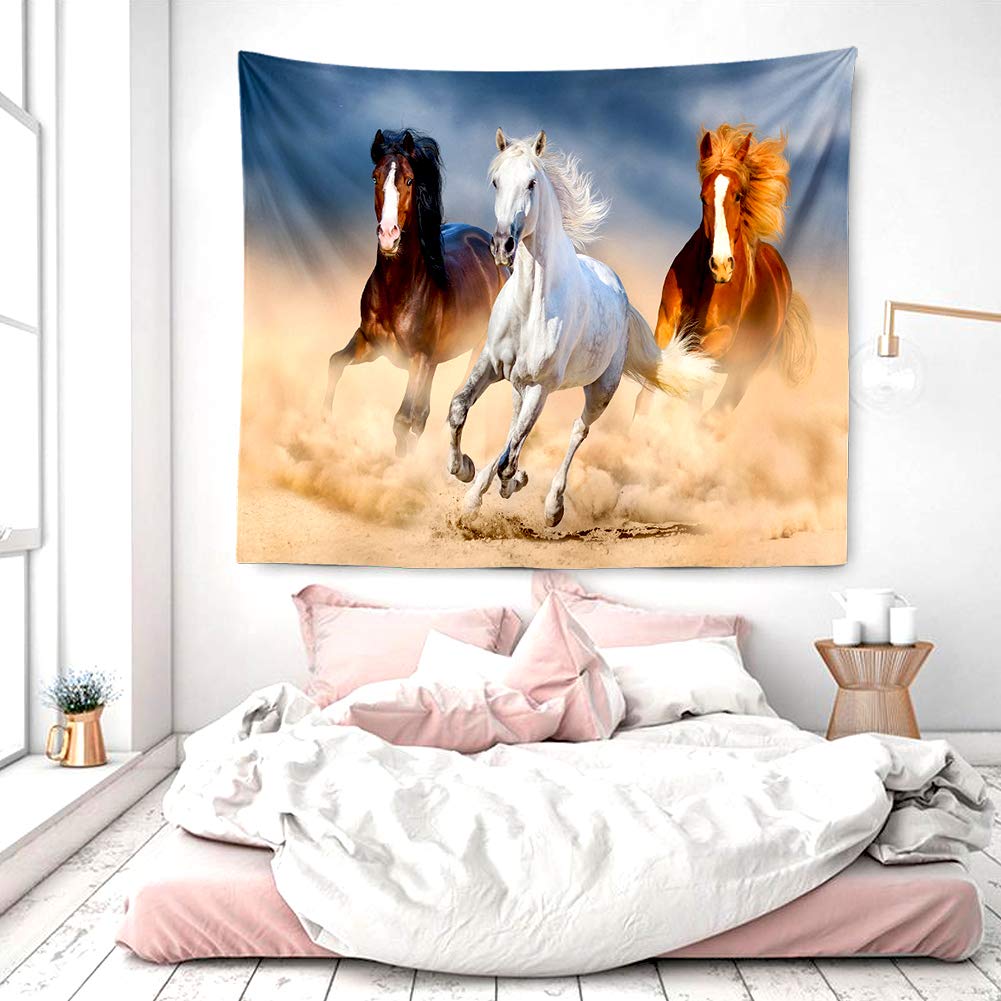 Horse Running Tapestry Western Steed Animal Wall Hanging Decor Indian Mandala Bohemian Hippie Trippy Large Tapestry for Bedroom Living Room Dorm(80x60 Inch)