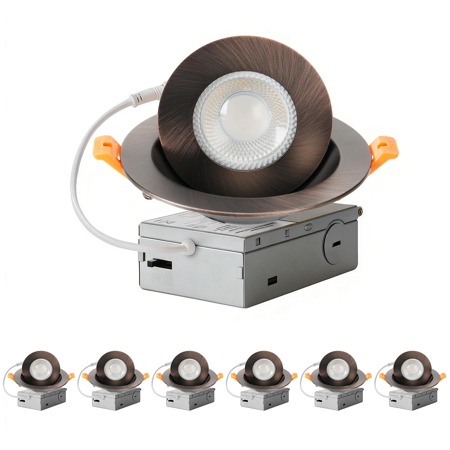 Photo 1 of **FACTORY SEALED** ZYC Gimbal LED Recessed Lighting - 4 Inch 5CCT 9W 360° Rotation Adjustable Eyeball Light,LED Swivel Spotlight,Directional Sloped Ceiling Light,Dimmable Canless Wafer Downlight Pack of 6 Bronze.