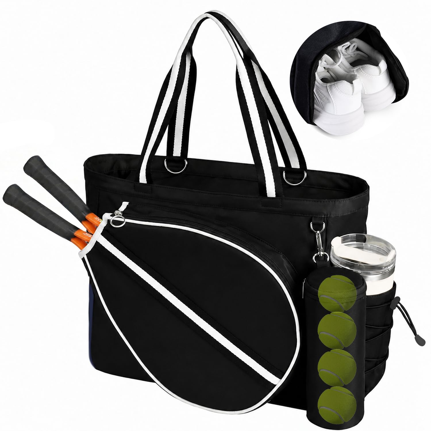 Movker Tennis Tote Bag for Women Shoe Compartment Wet Pocket Fence Hook