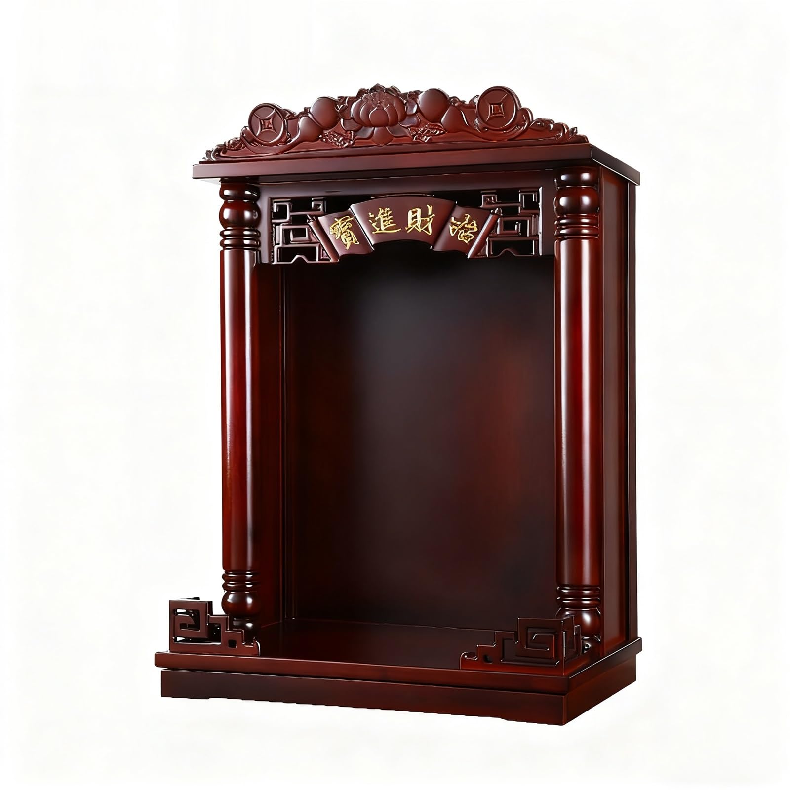 JNTFNE Household Wood Wall Cabinet，Buddha shelf,Statue Stand Niche，Wall-Mounted Shrine Altar Table ，for God Shelf for Wealth God, Guanyin Pooja and incense burner(B,50CM/19.6IN)
