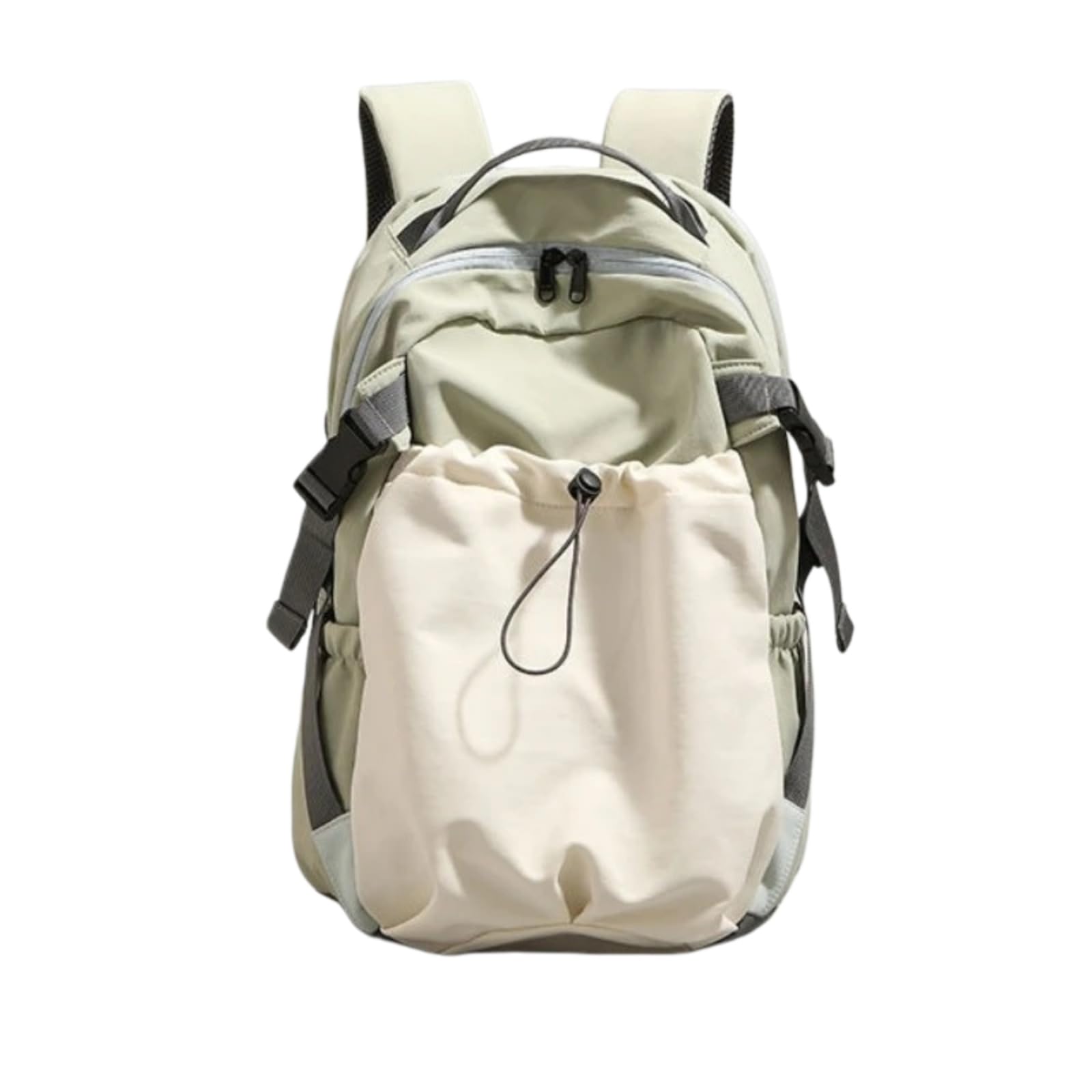 Zaino A Spalla in Nylon Unisex, Grande Borsa Casual di Stoccaggio con Tasca Laterale Cordone per Trasportare Tutti I Giorni-Khaki