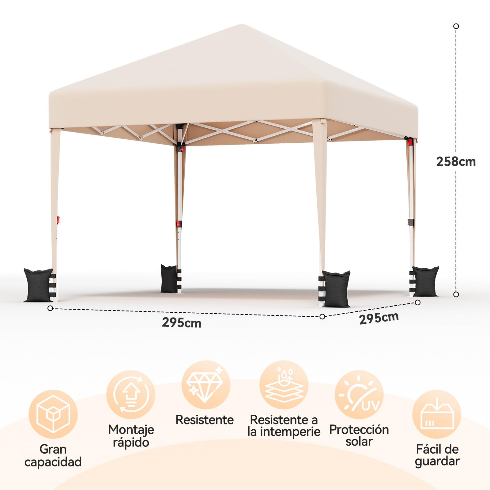 Devoko Carpa, 3x3 Impermeable Estable a Prueba de Frío, Plegable Ajustable en Altura, Tienda Plegable, Protección UV 50+, Bolsa de Transporte, Carpa Camping, Beige