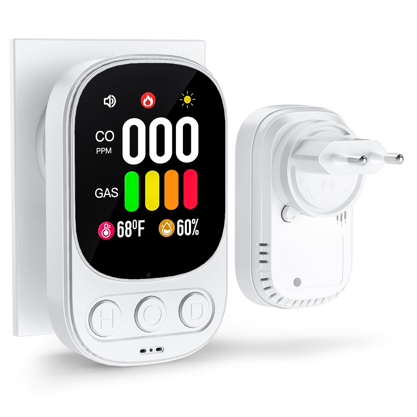 Détecteur de Monoxyde de Carbone 4 en 1 Plug-in, Affichage Température et Humidité, Norme en 50291, Alarme 85 DB, Blanc – sans Piles