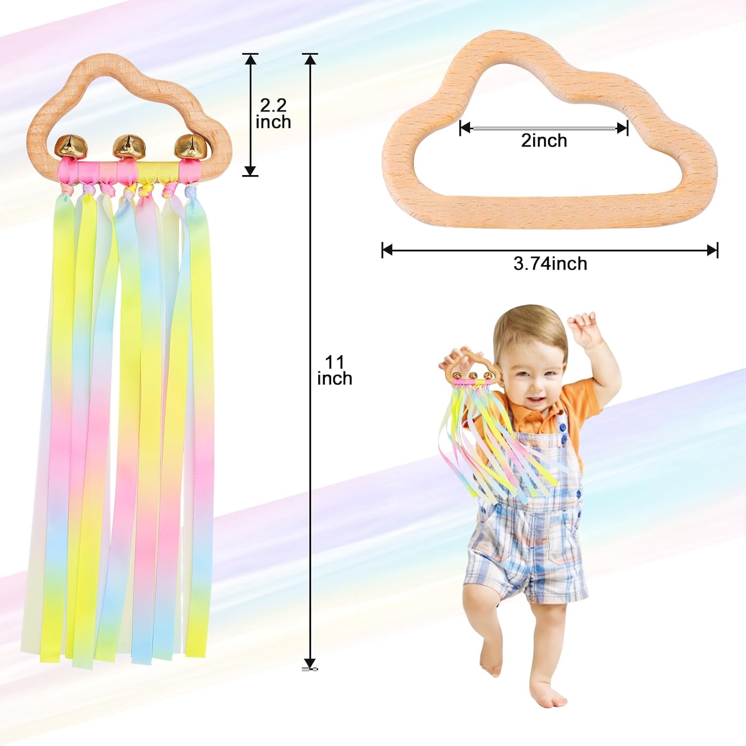 Sensory Toys for Babies - 2 Pack Teething Sensory Toy Rainbow Ribbons Rattle Toys Baby Wooden Toys for Babies Infant Toddler 3-24 Months Gradient Rainbow 8 61rVjCUKgnL. AC SL1500