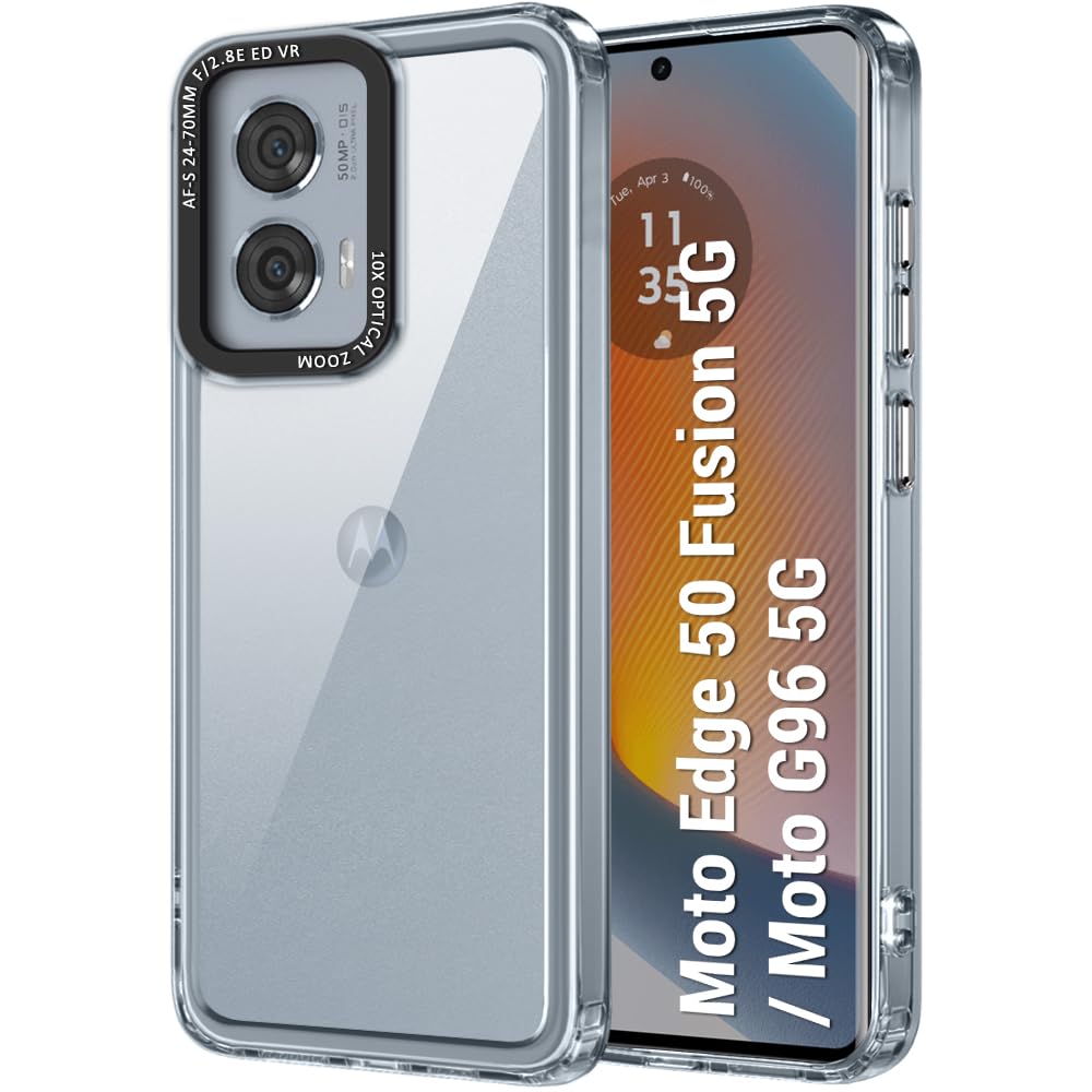 TheGiftKart Hybrid Shockproof Back Cover Case for Motorola Moto Edge 50 Fusion 5G / Moto G96 5G | Stylish Camera Border | Plated Buttons | Crystal Clear Hard Back Cover (TPU & PC, Transparent Bumper)