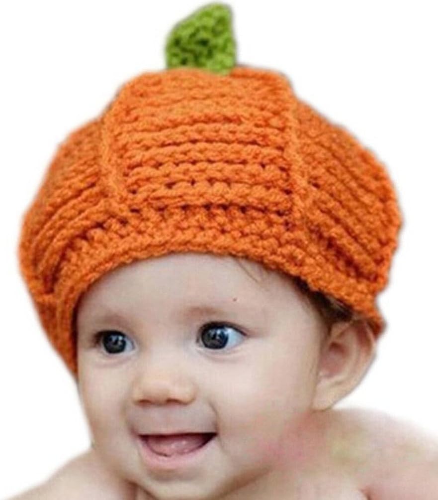Kafeimali Newborn Unisex Baby Boys Girls Beanie Wool Pumpkin Knit Crochet Hats for Halloween Caps Yellow