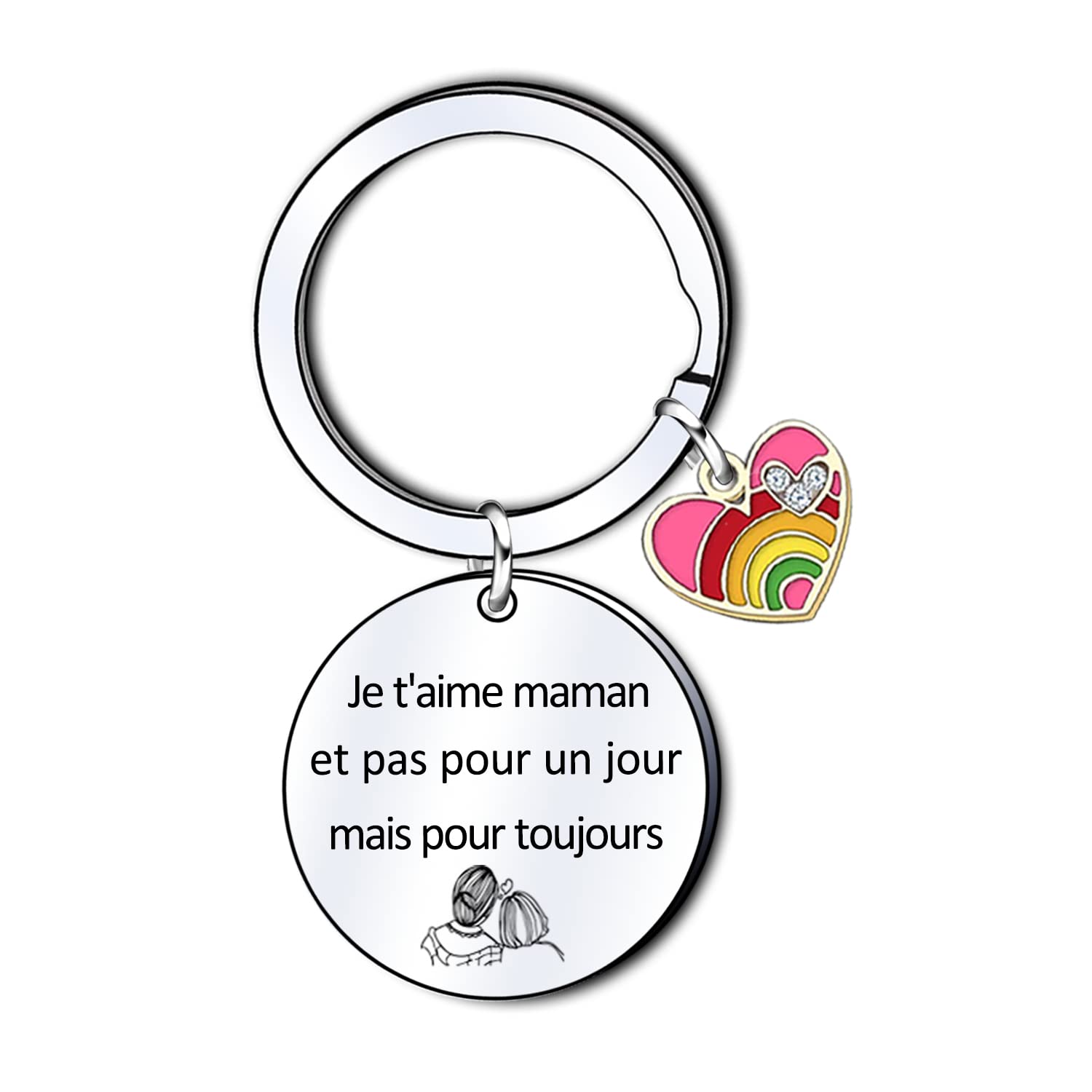 Porte-Clés Maman Fille - Cadeau Fête Des Mères Original En Acier Inoxydable Argenté