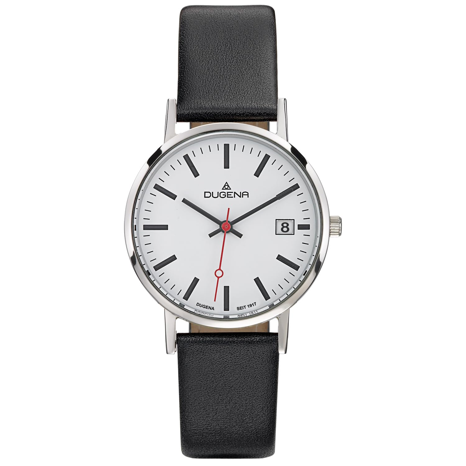 Dugena Herren Quarz-Armbanduhr, Bahnhofsuhr Design, Lederarmband, Moma, Schwarz/Silber, 4460339