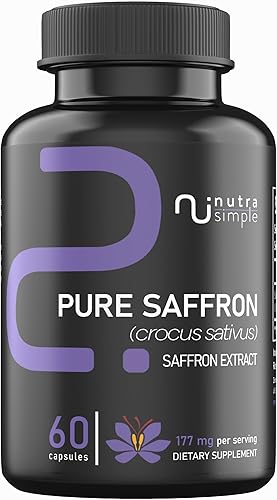 Suplementos de azafrán de 177 mg, extracto de azafrán puro, fabricado en Estados Unidos, apoyo natural del estado de ánimo y energía, apoyo ocular y