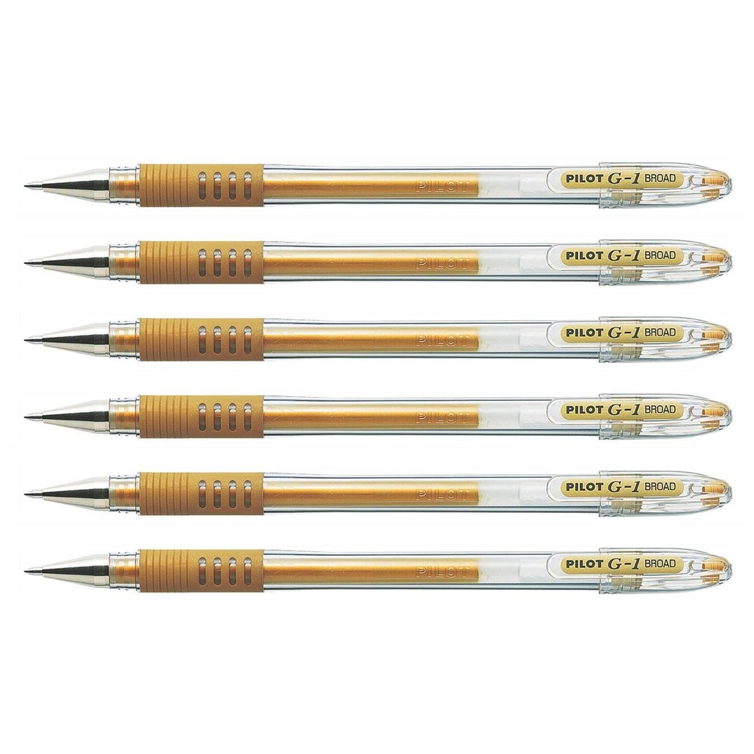 Pilot – Lote de 6 bolígrafos Gel G1 Grip bolígrafo 0,7 mm línea 0,5 mm oro