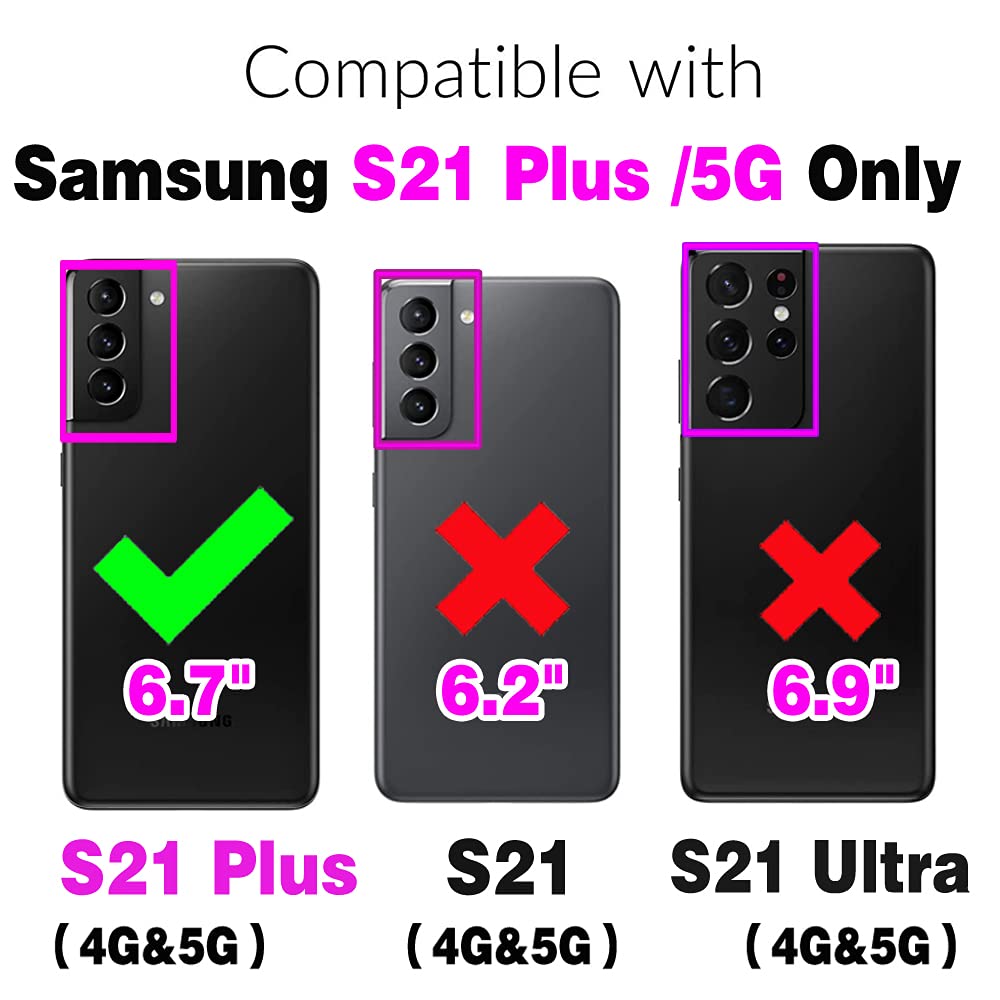 Asuwish Custodia per Samsung Galaxy S21 Plus S21+5G Portafoglio con cerniera staccabile con pellicola protettiva in vetro temperato cinturino porta carte fiore S21+5G S21plus 21S + S 21 21+ G5 Donna