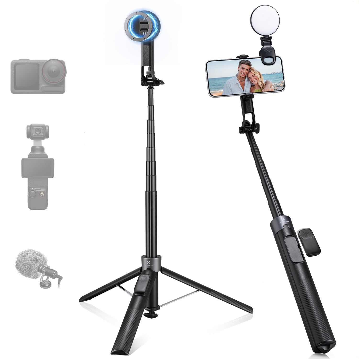 K&F CONCEPT 180cm 3 en 1 Trépied Téléphone Selfie Stick iPhone Noir