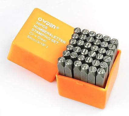 OWDEN Professional 36Pcs. Steel Metal Stamps Set,(3/16”) 5mm,Steel Number and Letter Punch Set,Alloy Steel Made HRC 58-62 for Jewelry Craft Stamping.