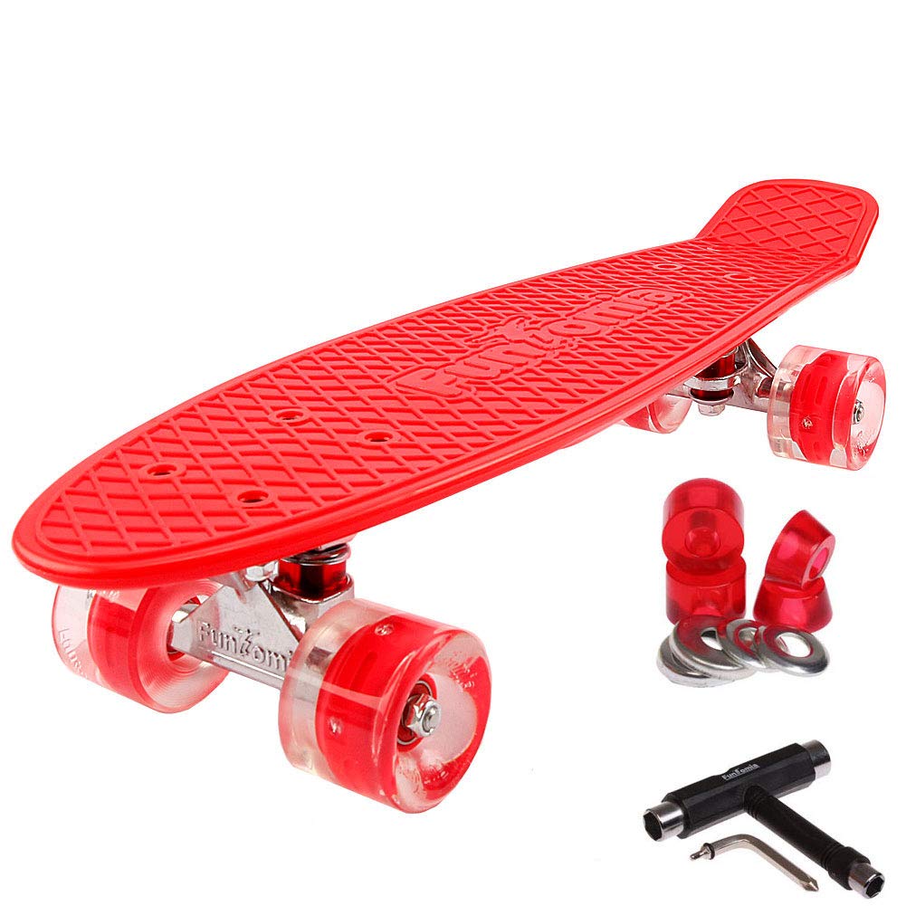 FunTomia® Mini-Board, skateboard da 57 cm, con o senza LED sulle ruote, con carrello in alluminio e cuscinetti a sfera Mach1 ABEC-11, colori vari, T-Tool