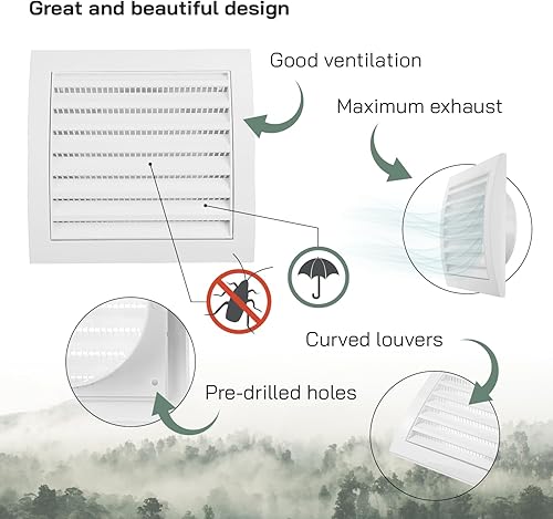 Miniatura 3 de Vent Systems Cubierta de ventilación de aire de 4 pulgadas para secadora y tubo de ventilación de escape de baño, cubierta de ventilación blanca