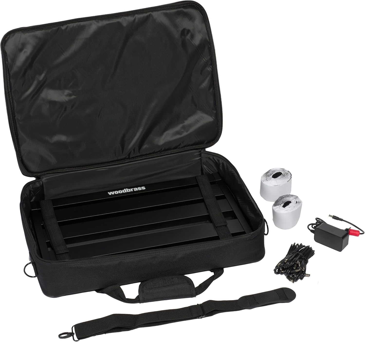 Woodbrass PB50-POWER - Pedalboard con funda de transporte acolchada, solución robusta y versátil para 10 pedales de efectos de guitarra y bajo: perfecto para el hogar, repetición y escena