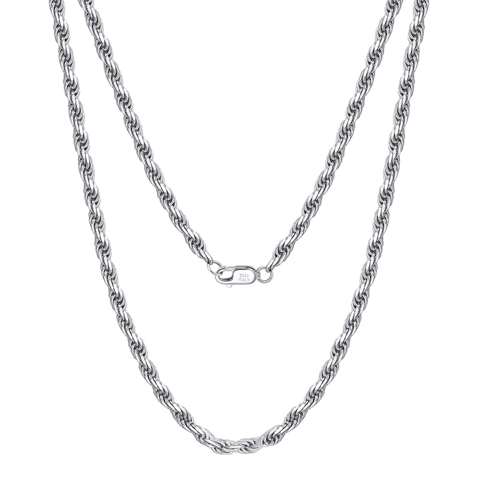 Collar único de plata de ley para mujer, collar de cadena para mujer, cadena de cuerda de 3,3 mm, adecuado para bodas, aniversarios y vacaciones