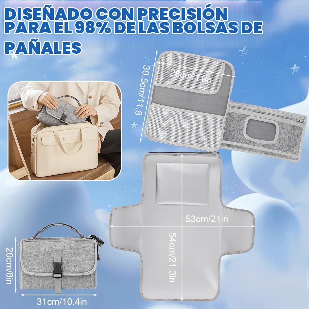 Cambiador Bebé Pañales Portátil Impermeable, Reutilizable Almohadillas para Cambiar Pañales con Bolsa de Almacenamiento Desmontable, Cambiador Bebé Viaje Plegable para Niños y Niñas