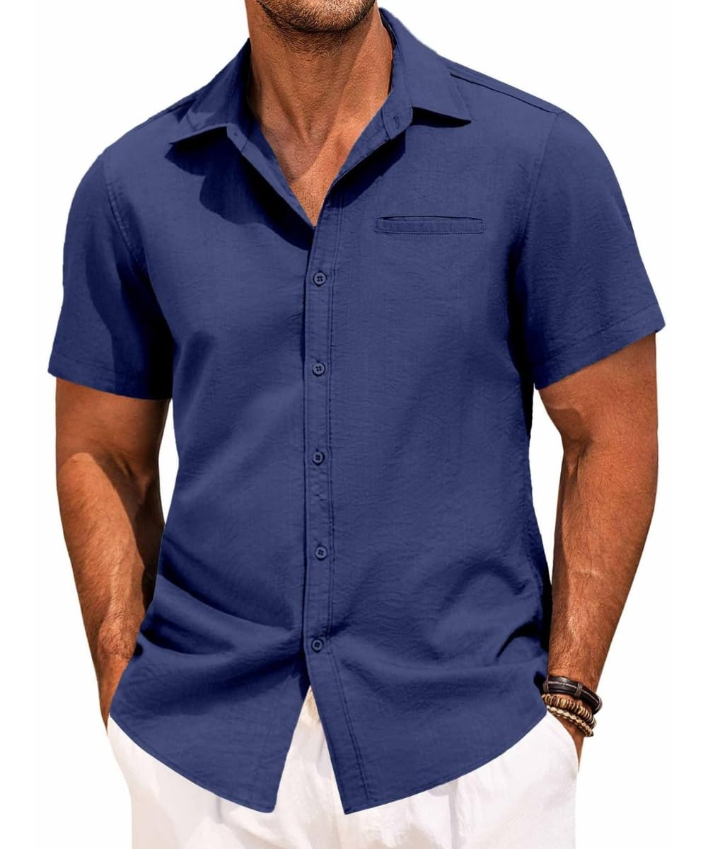 Men's Short Sleeve Dress Shirts Summer Casual Button Down Shirts Business Shirts Solid Wedding Prom Tops