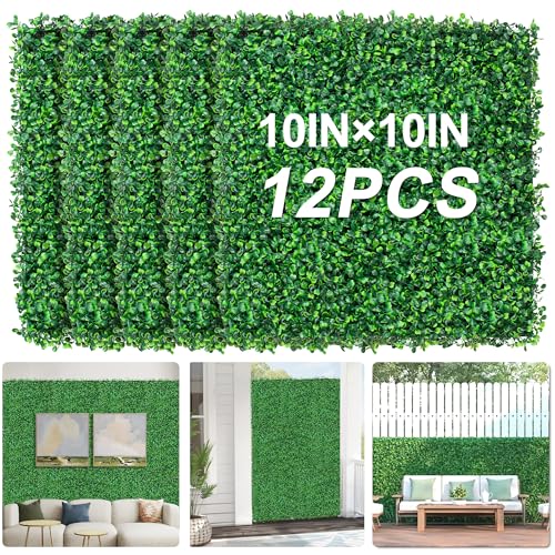 Grewyear Grass Wall Panels 10 X 10 (12Pcs) Greenery Backdrop Artificial Green Grass Backdrop Boxwood Panels Greenery Wall Decor Indoor Privacy Hedge Screen for Outdoor Garden Patio Decor