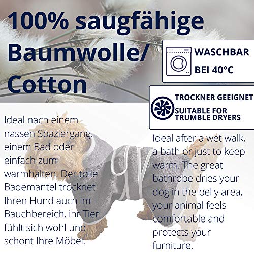 HOMELEVEL Hundebademantel Hundehandtuch - Handtuch für große und kleine Hunde - 100% Baumwolle - Bademantel weich bequem für Hund - mit Kapuze und Gürtel