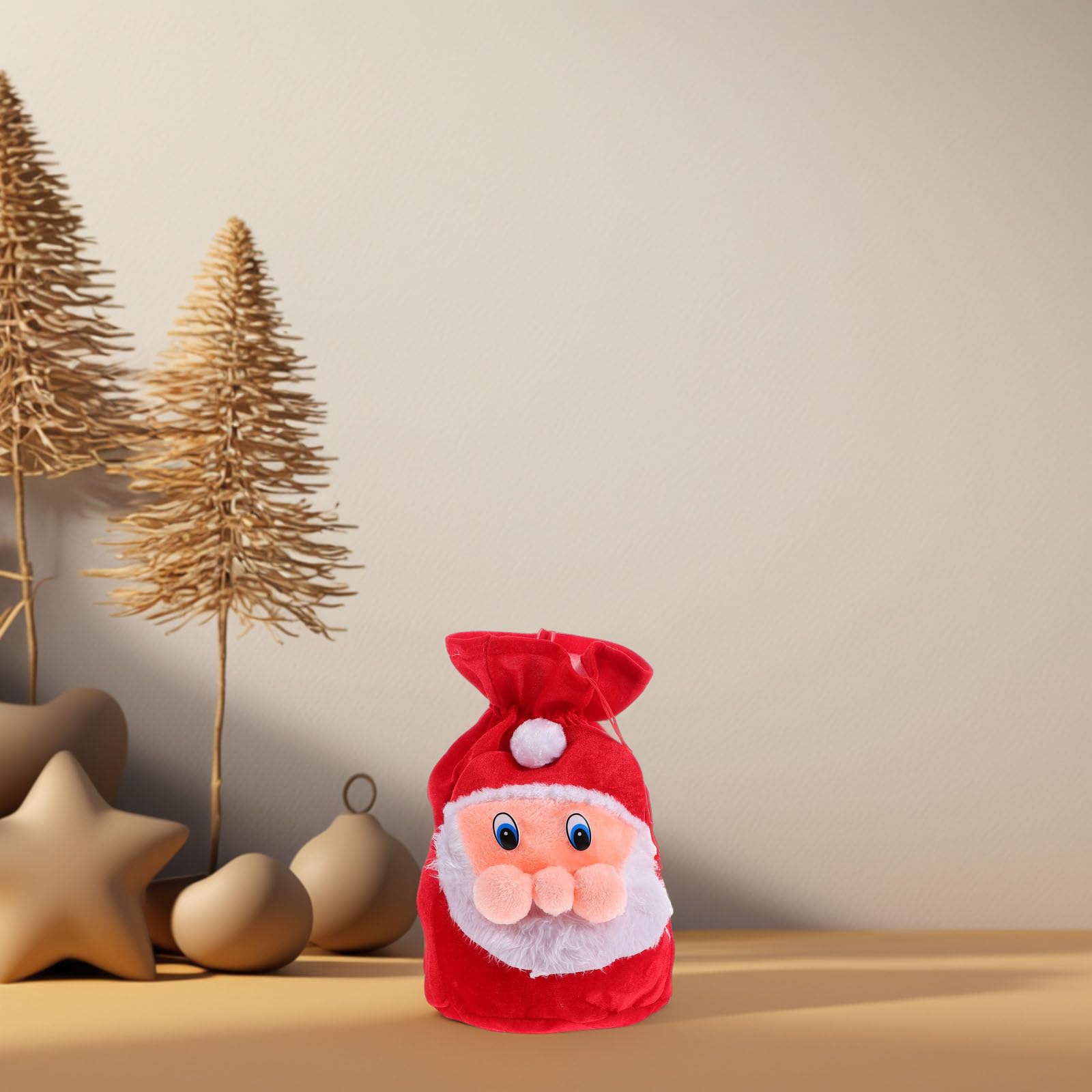 Hemobllo Bolsa de Obsequio Navideña de Felpa Cierre de Cordón para Navidad, Diseño Rojo de Papá Noel Adecuado para Niños y Festividades