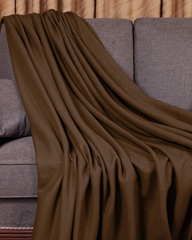 Image of 220 GSM Polar Fleece Double Bed Lightweight Plain Blanket for All Season Travel & Camping, 90x90Inch, Coffee