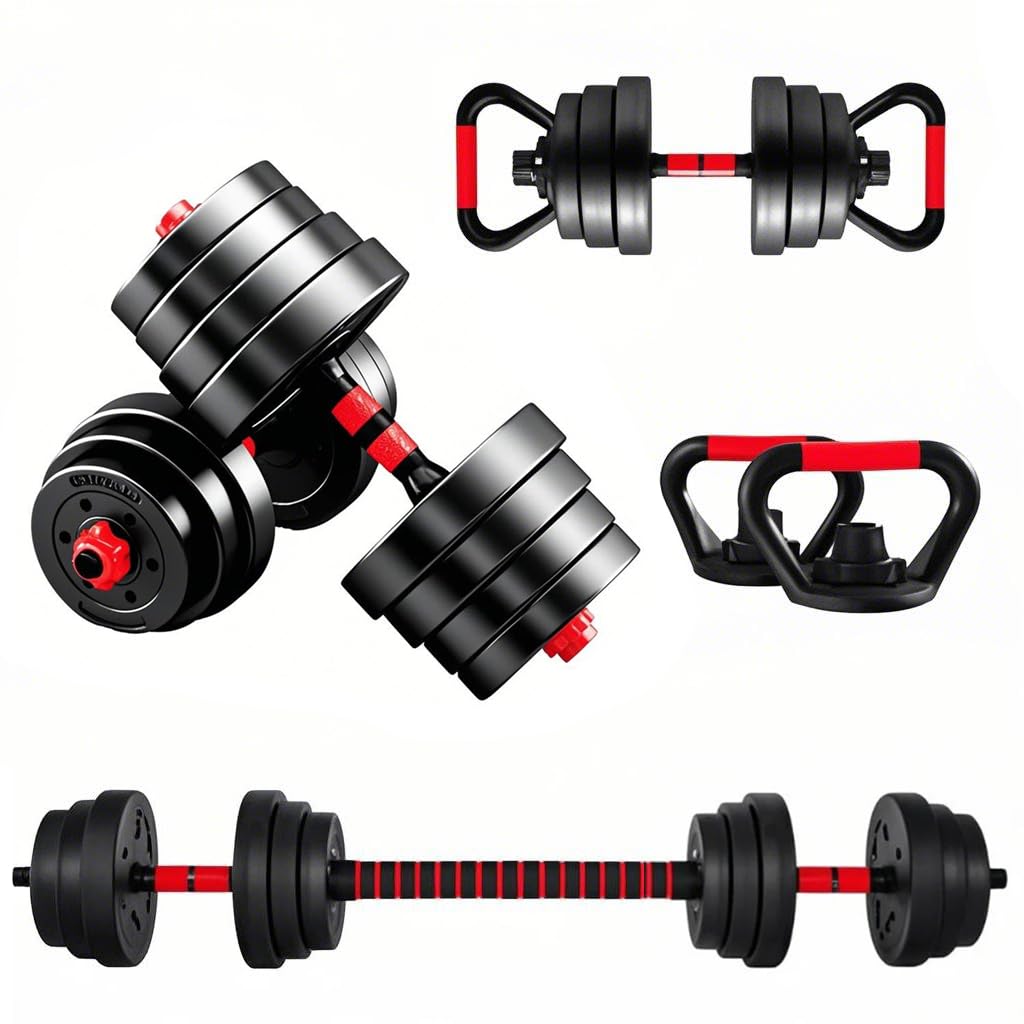 Adjustable Dumbbells, Free Weight Set with Connector, 4 in1 Dumbbells Set Used as Barbell, Kettlebells, Push up Stand, Fitness Exercises for Home Gym Suitable Men/Women