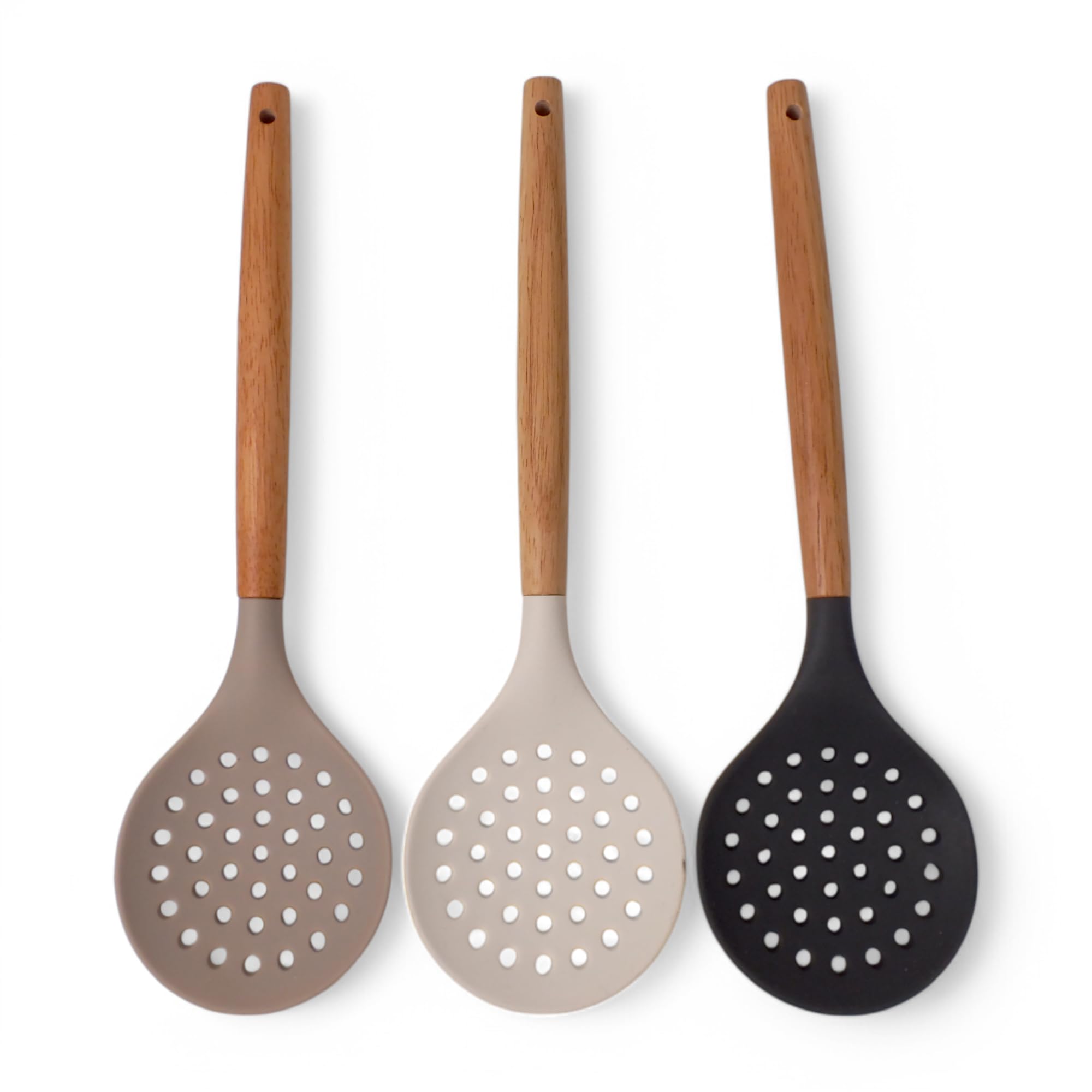 Deconox Bambu Saplı Silikon Kevgir, Bambu Uzun Silikon Geniş Kevgir 27cm 3 Renk Seçenekli (KREM)
