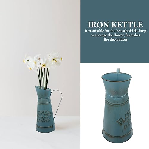 Miniatura 5 de Vaguelly Jarrón rústico Shabby Chic jarrón francés vintage con acabado galvanizado, jarra de metal primitiva, jarrón decorativo para mesas