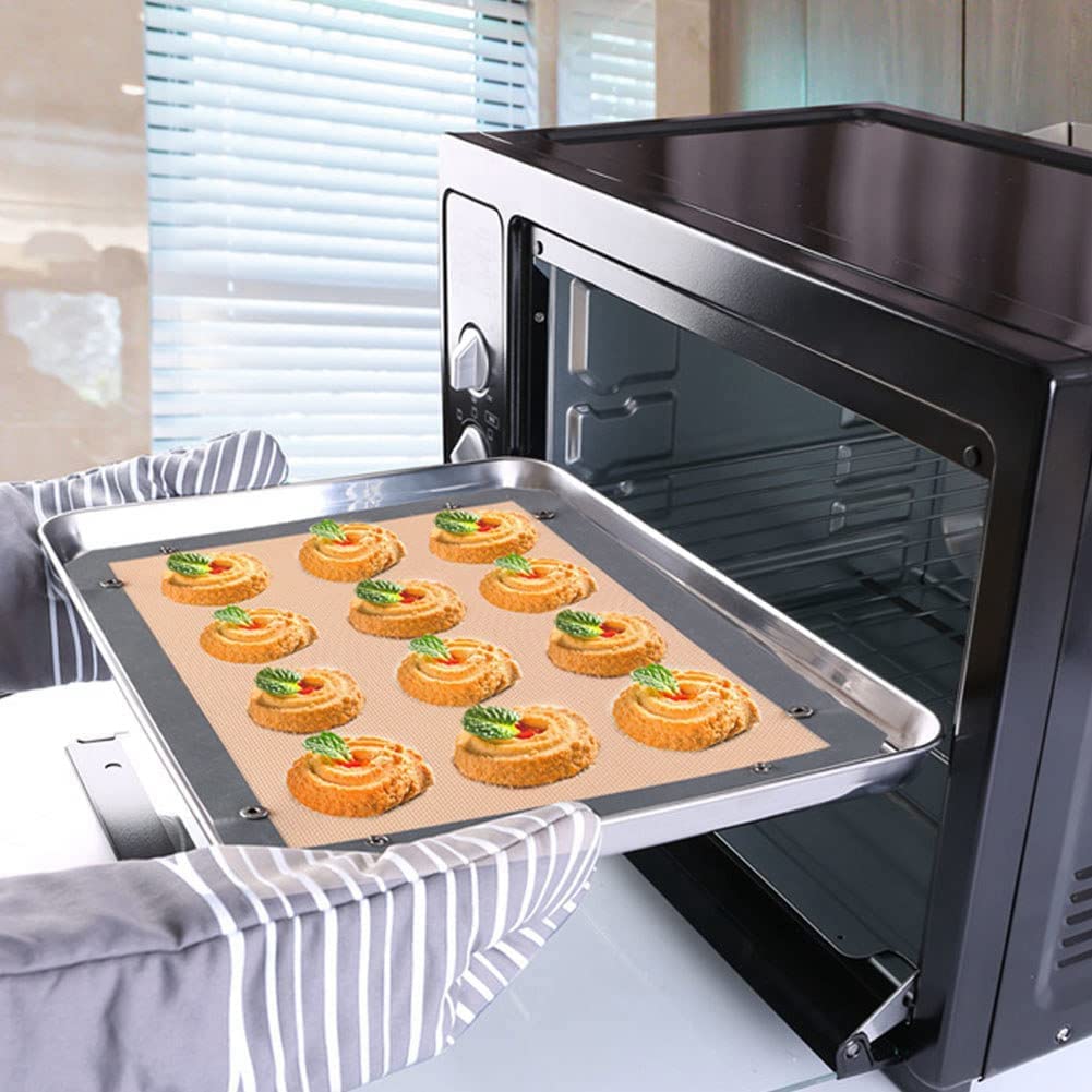 REHOC 2PC Silicone Fiber Baking Mat with Buckle, & Non Stick, Corners Snap to Form Leakproof Baking Tray