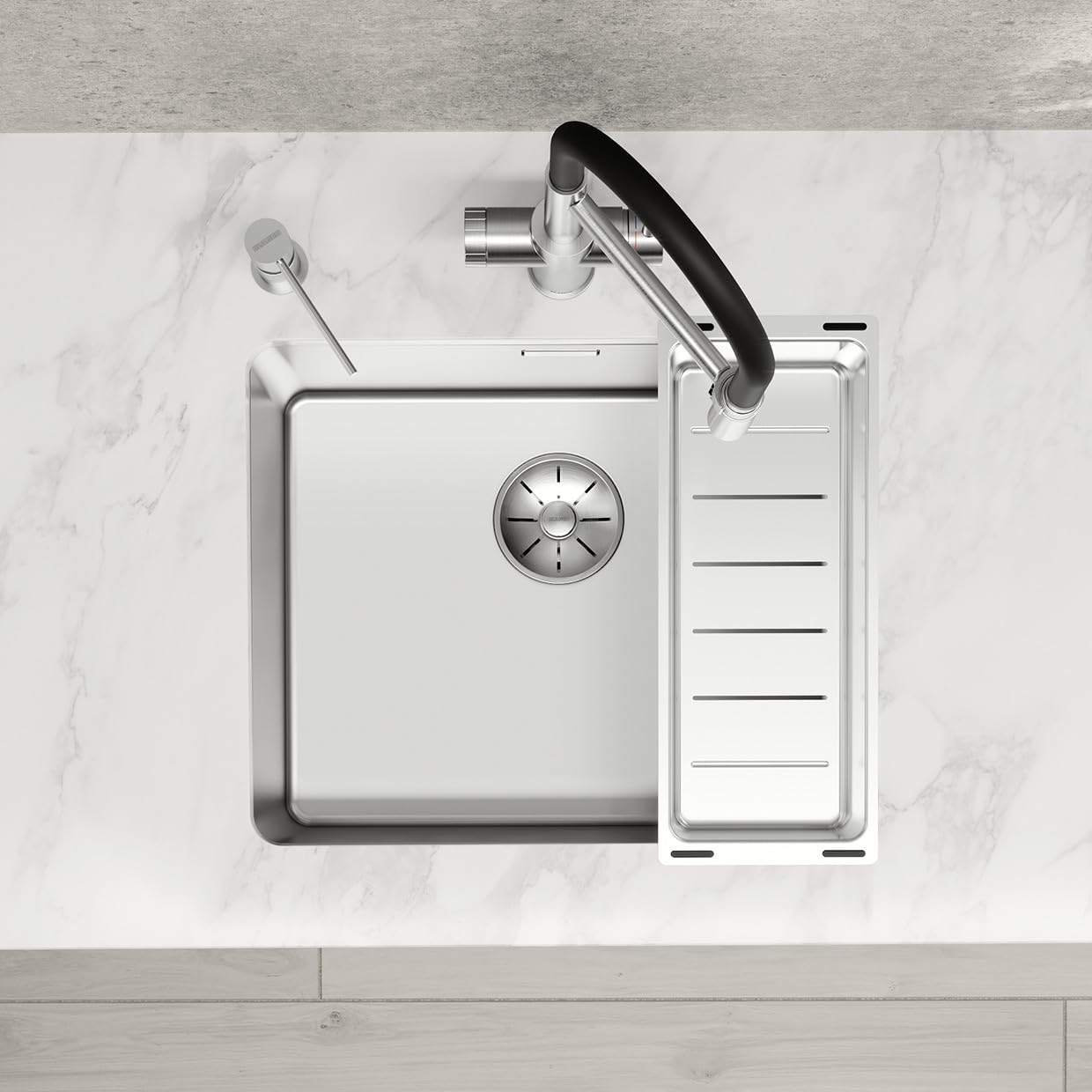 BLANCO Filtro CATRIS-S Flexo | Grifo de cocina cromado | Alta presión | Agua filtrada con filtro BWT | Cambio de chorro transparente a chorro de ducha | Calidad segura del agua y ahorro de agua